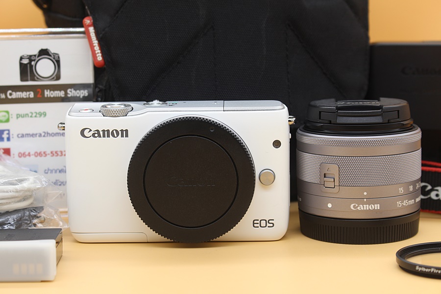 ขาย Canon EOS M10 + Lens EF-M 15-45mm (สีขาว) สภาพสวย อดีตประกันศูนย์ เมนูไทย มีWiFiในตัว ใช้งานปกติ จอติดฟิล์มแล้ว อุปกรณ์พร้อมกระเป๋า   อุปกรณ์และรายละเอ